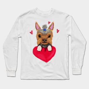 Yorkie with red heart Long Sleeve T-Shirt